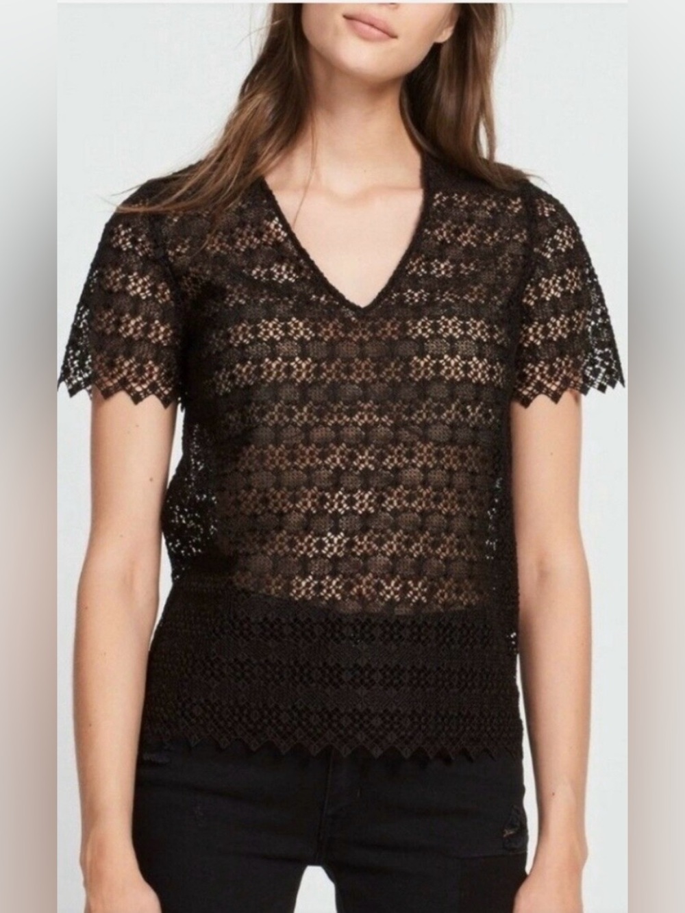Sandro Alys Black Lace Blouse Noir size 2 / M